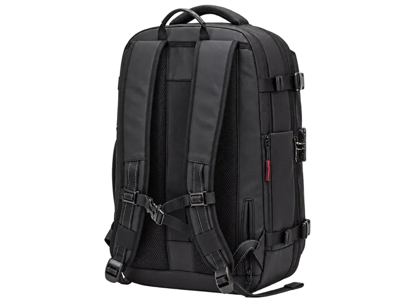 Back of the travel backpack showing shoulder straps and rear panel